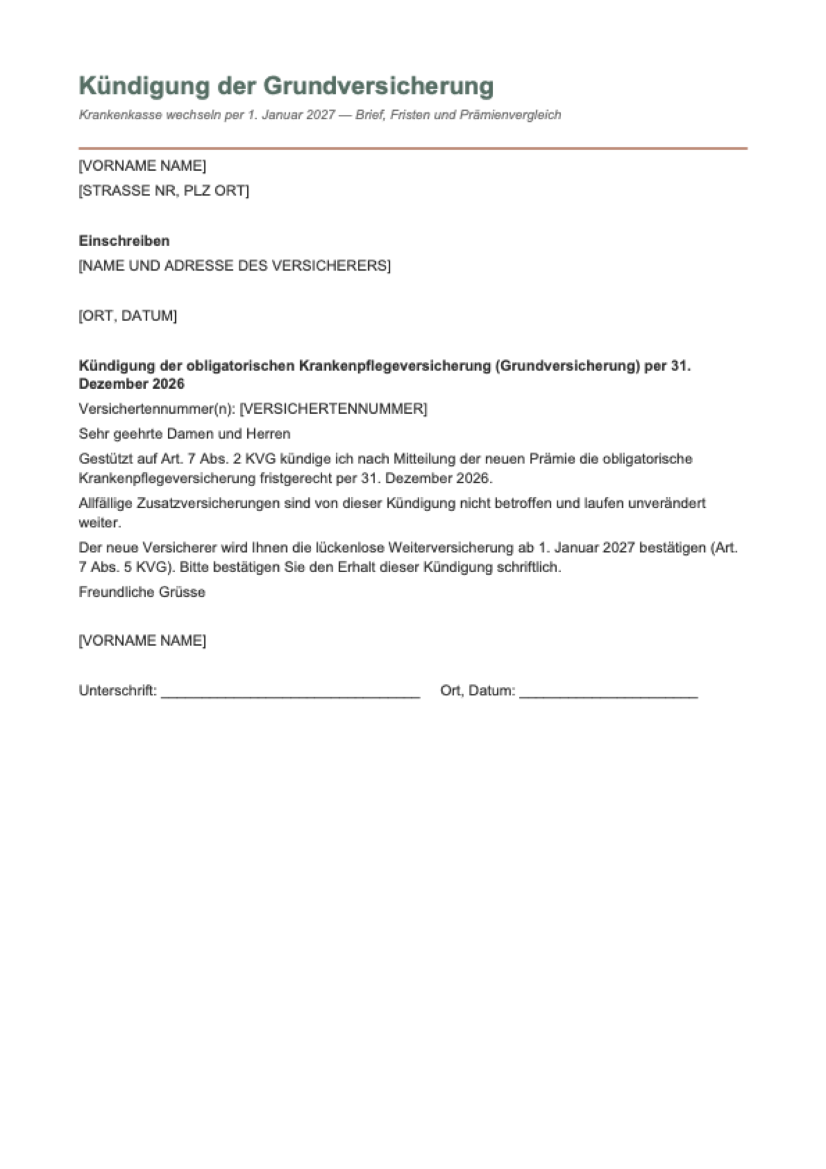 Krankenkasse kündigen — Vorlage: first page