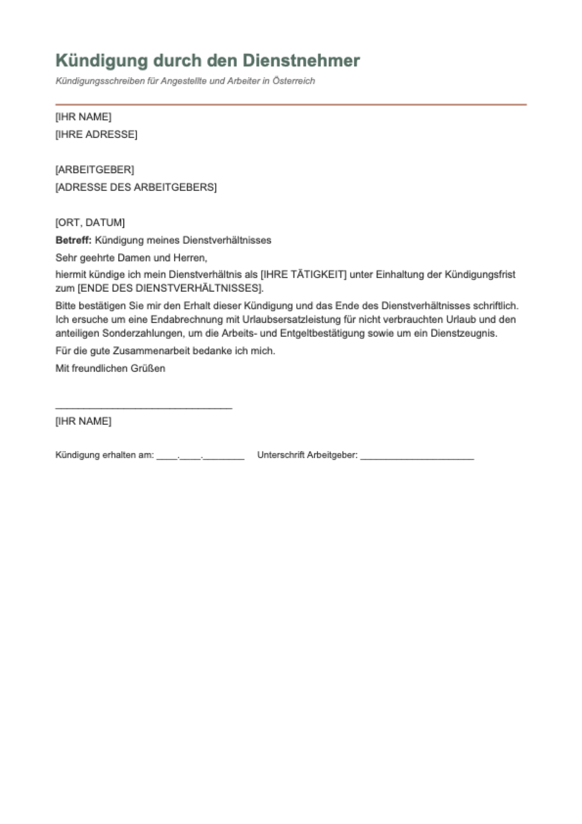 Kündigung Vorlage Österreich: first page