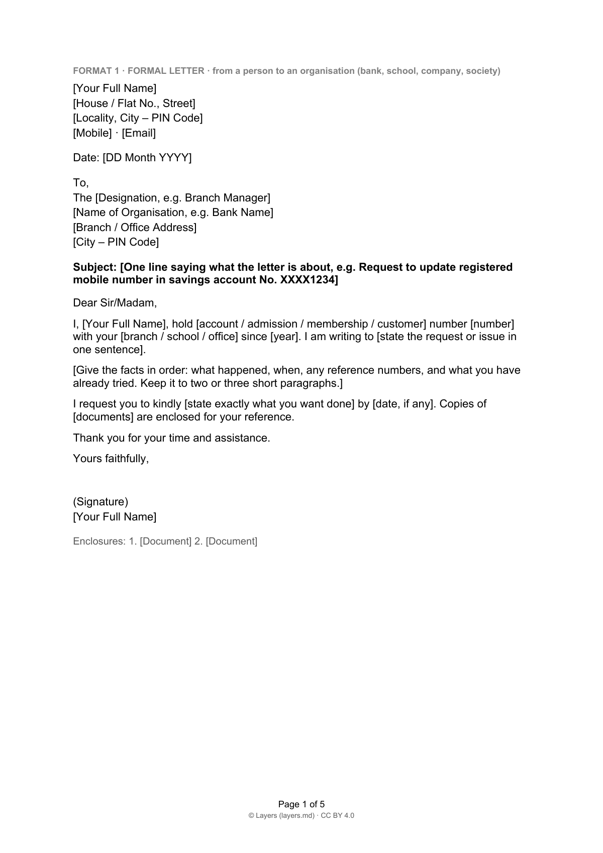 Letter format: first page