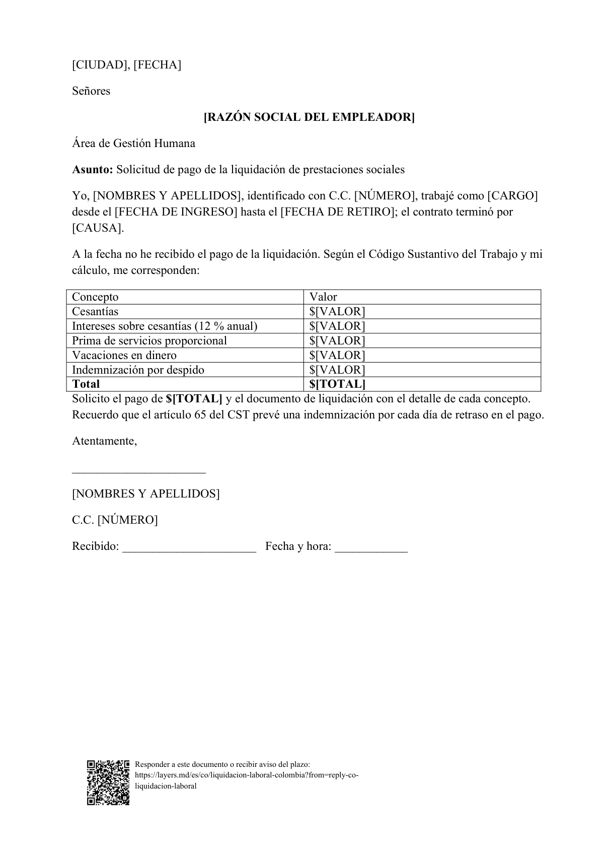 Calcula tu liquidación laboral: first page