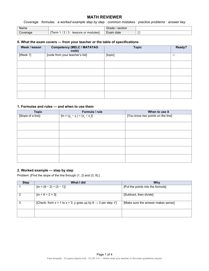 Math reviewer: first page