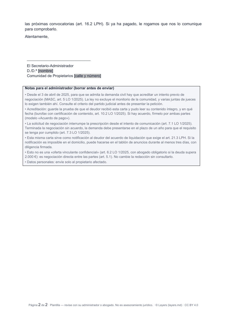 Modelo MASC para la comunidad de propietarios, página 2 de 2