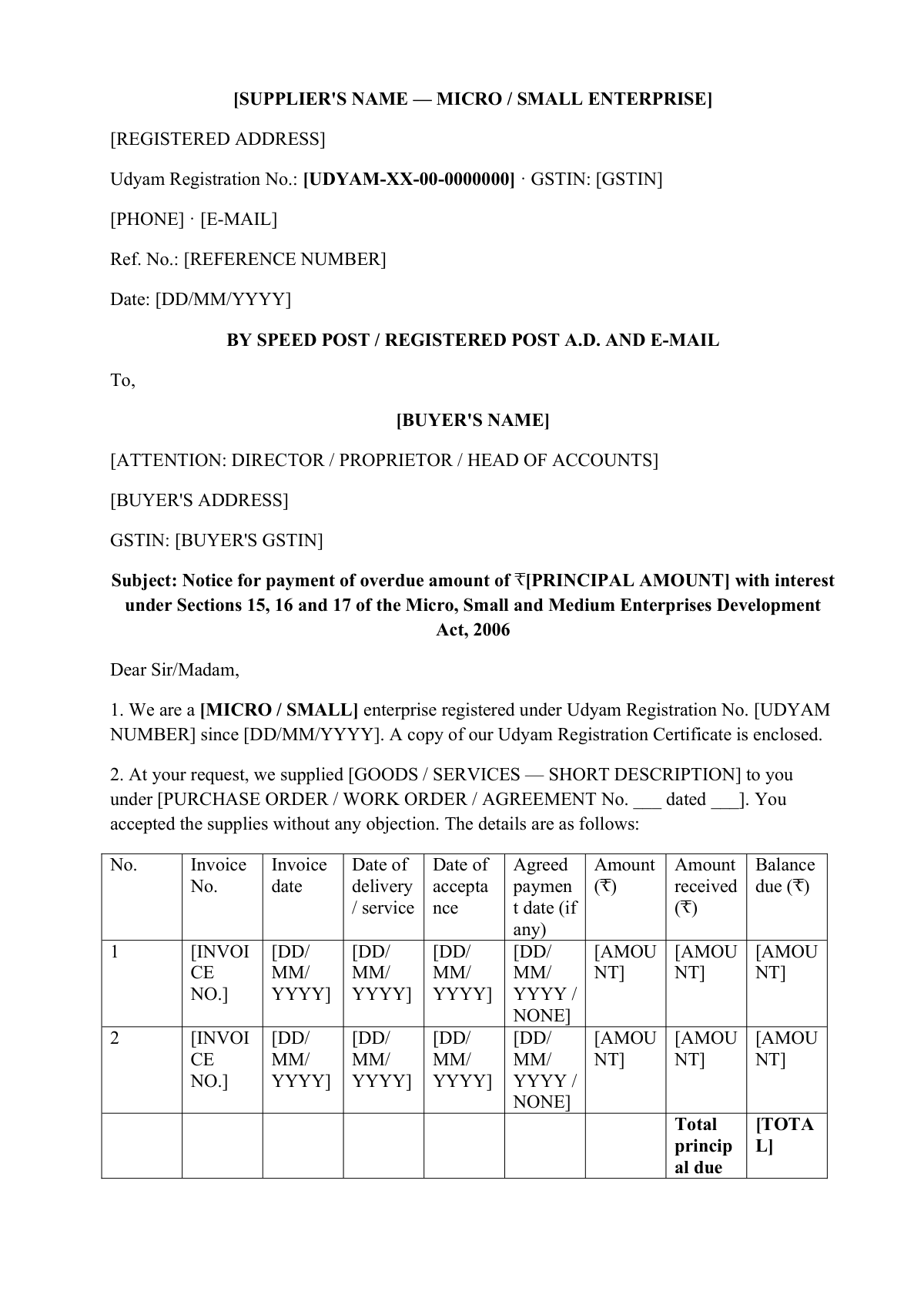 MSME delayed payment notice: first page