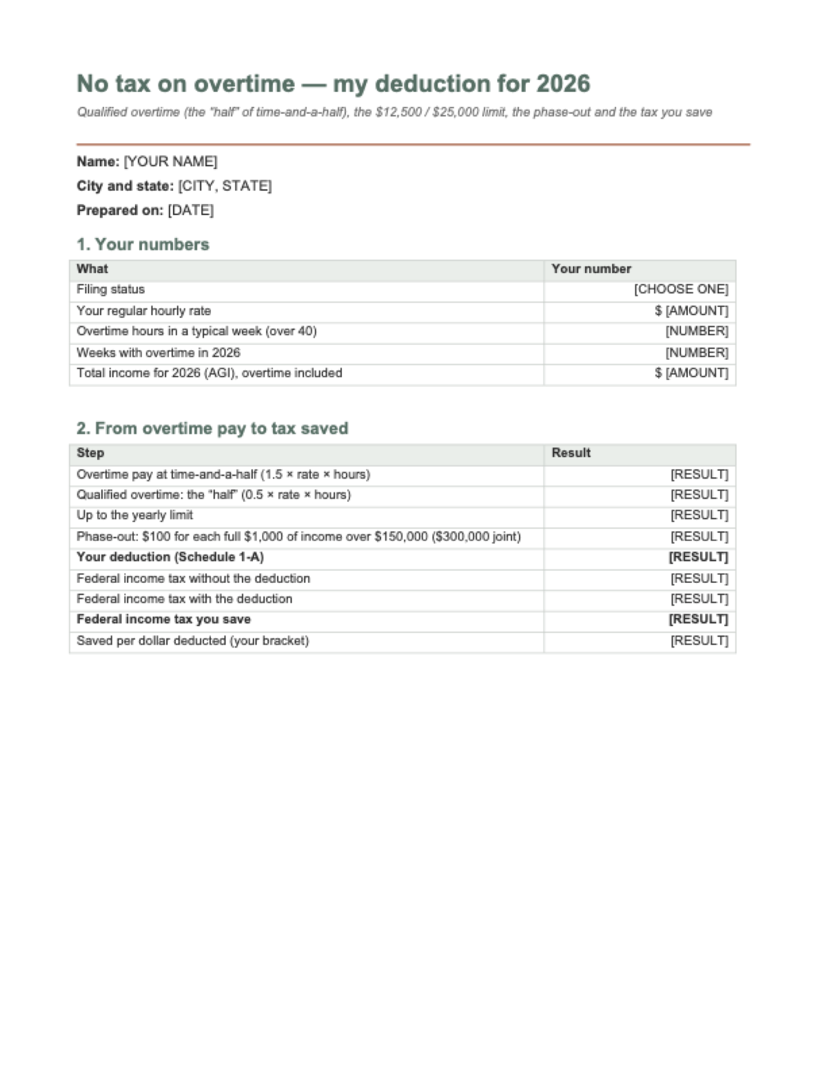 No tax on overtime calculator: first page