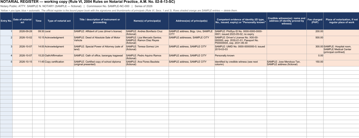 Notarial register: first page