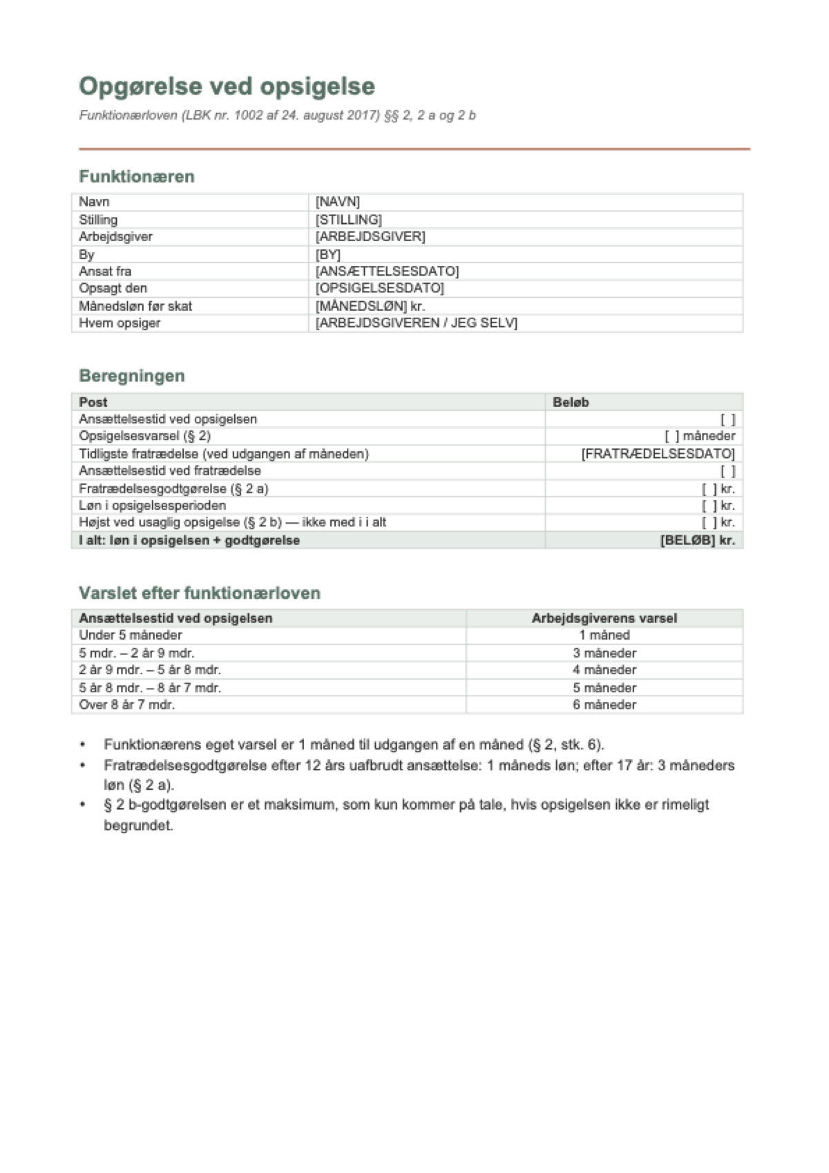 Opsigelsesvarsel beregner: first page