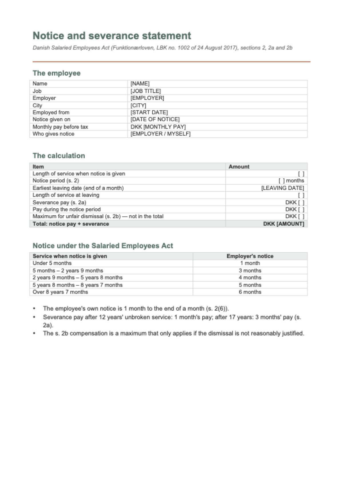 Notice period calculator Denmark: first page