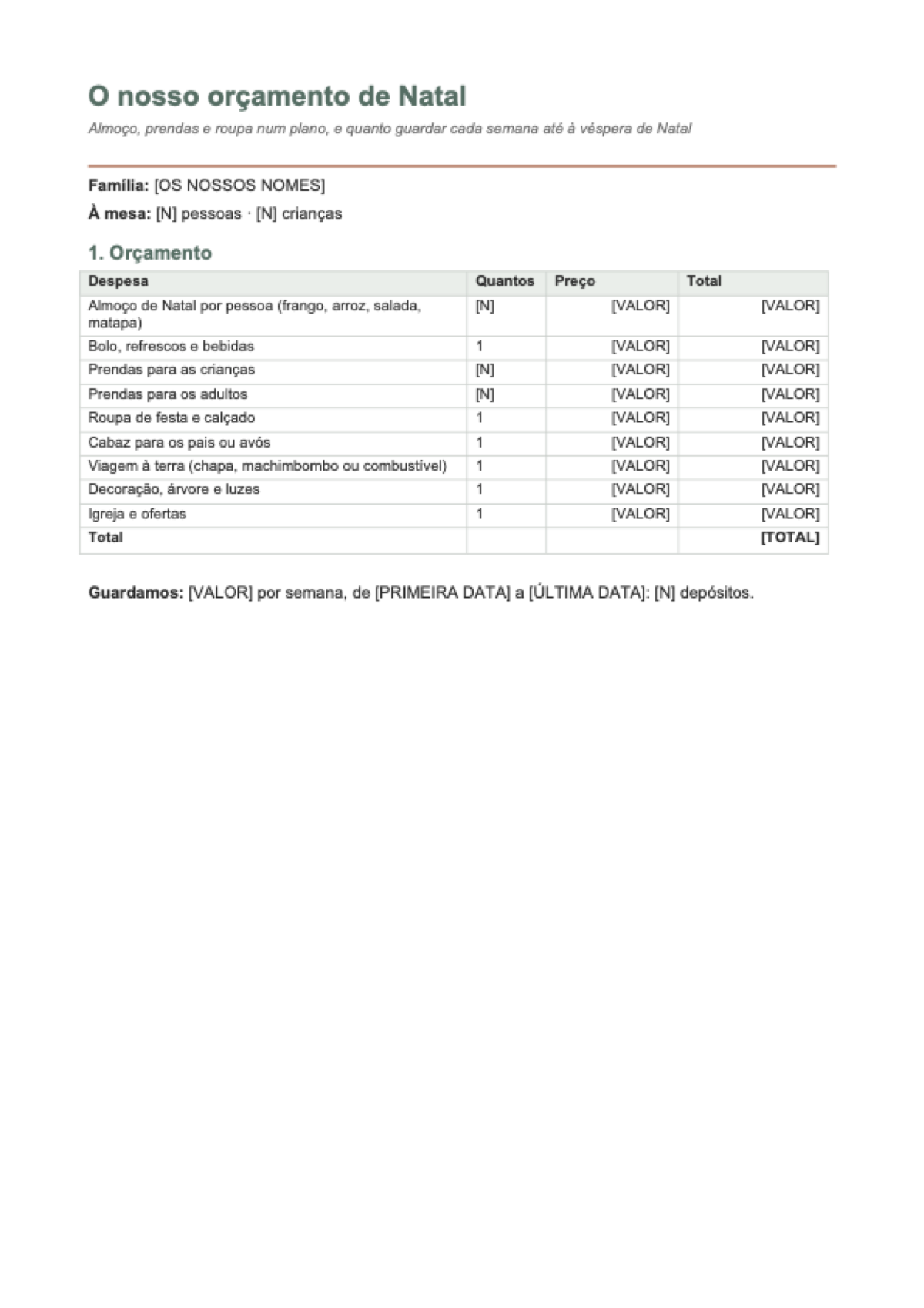 Orçamento de Natal: first page