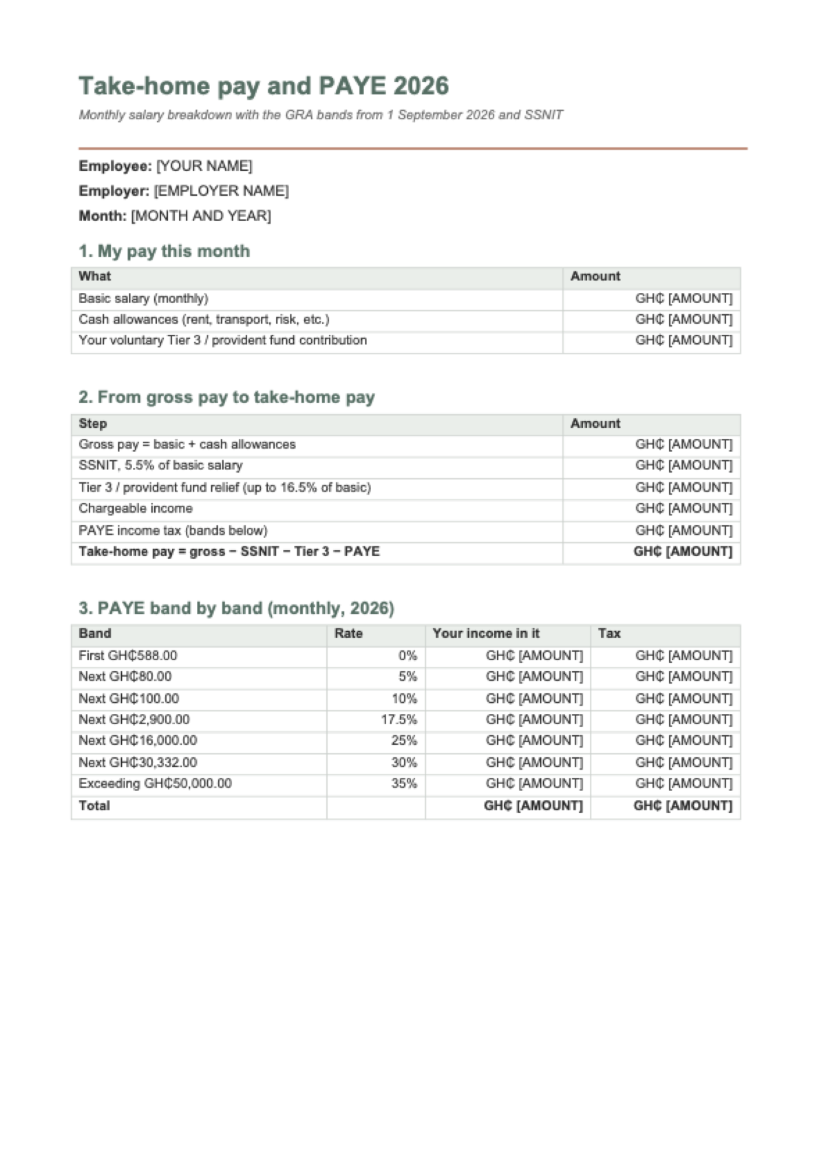 PAYE calculator Ghana 2026: first page