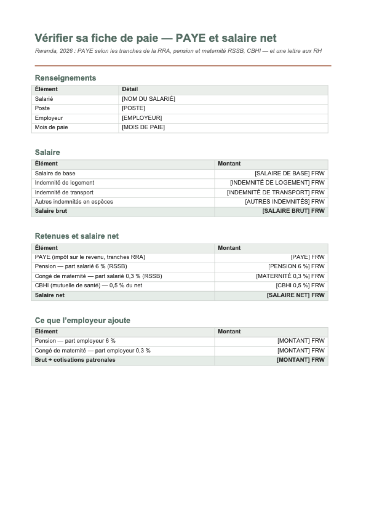 Calcul du PAYE au Rwanda: first page