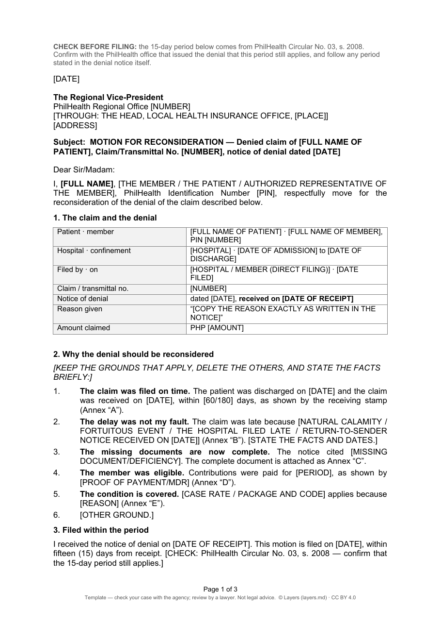 PhilHealth motion for reconsideration: first page