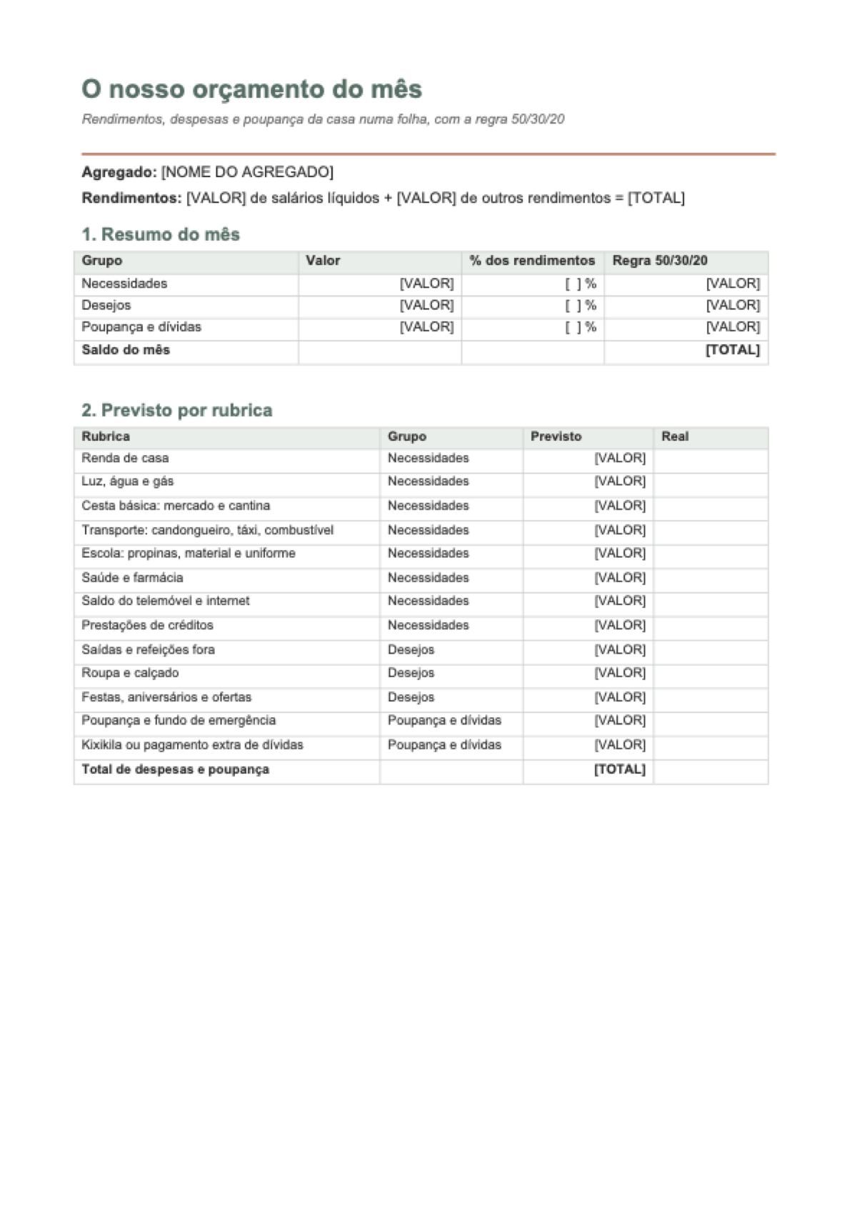 Orçamento mensal familiar: first page