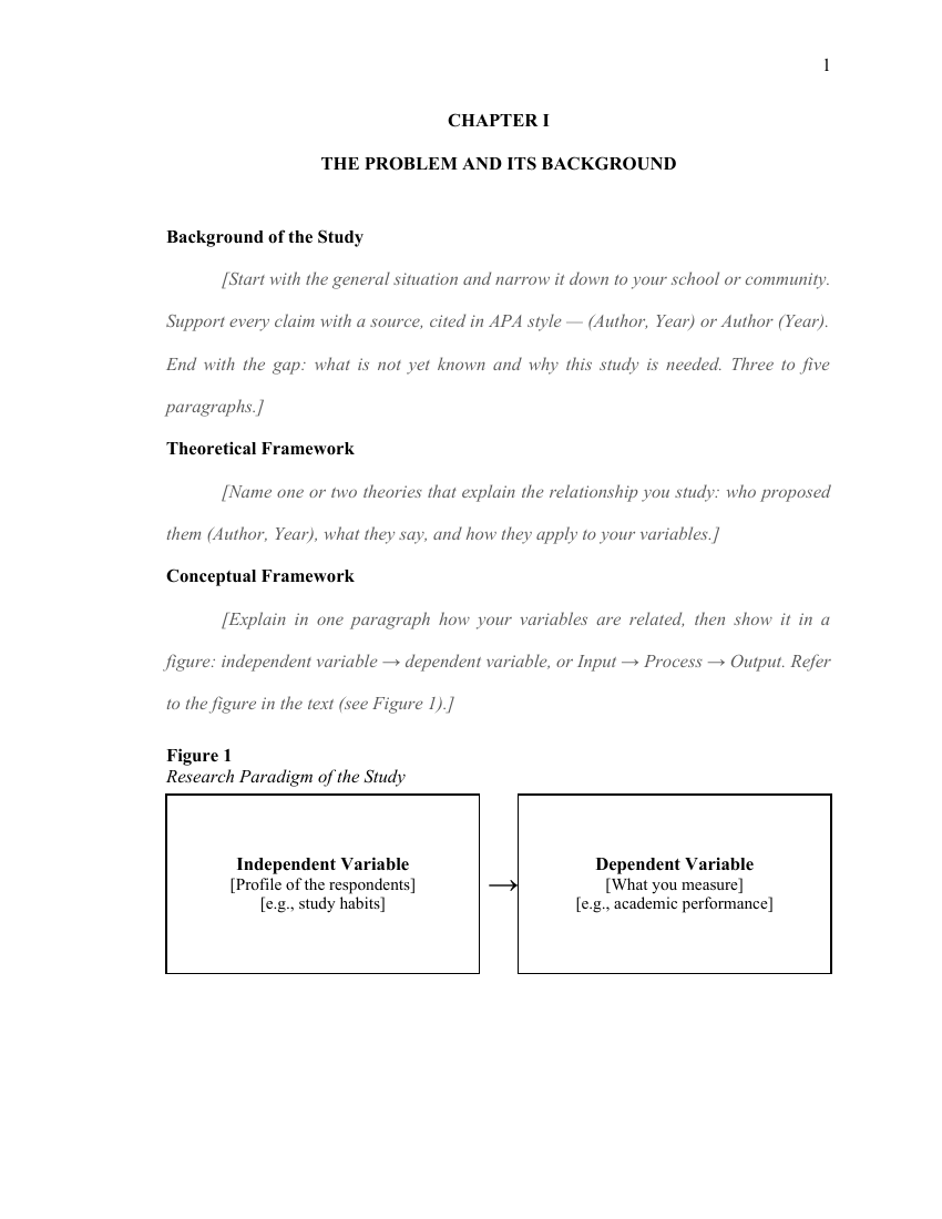 Practical Research paper — Chapters 1 to 5: first page