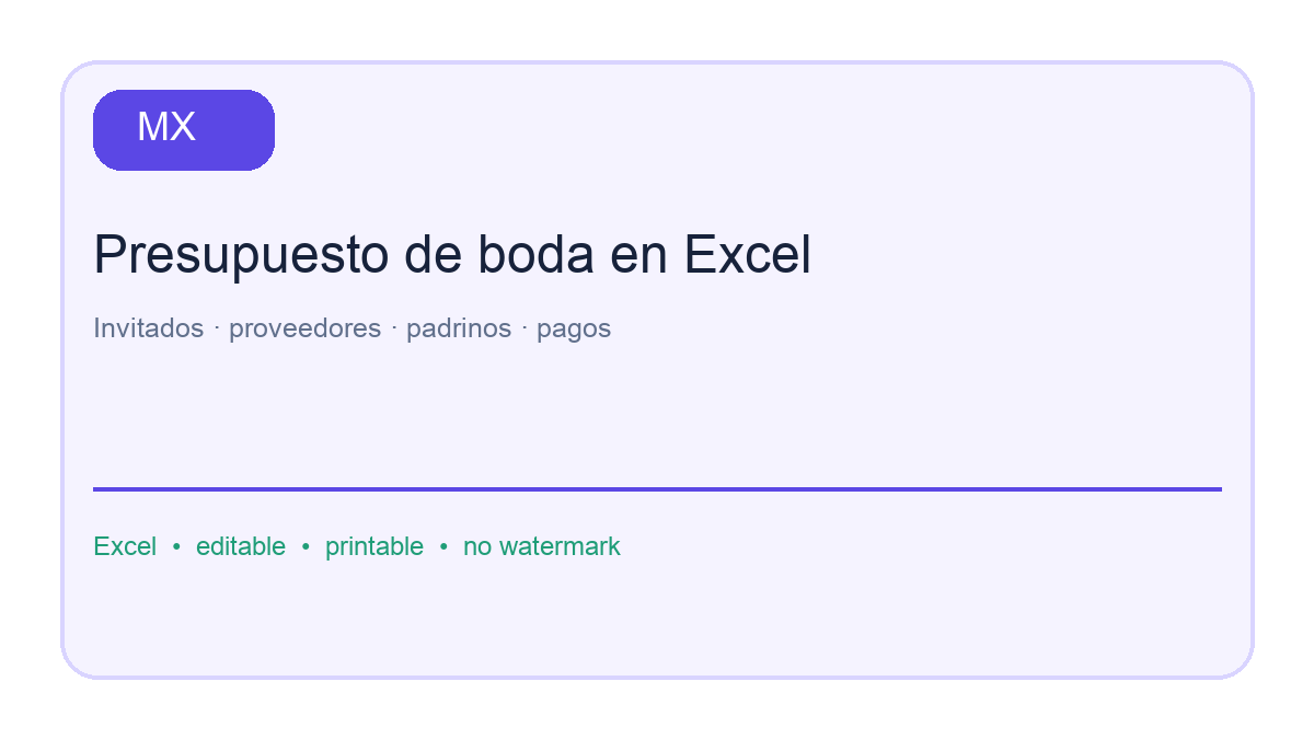 Presupuesto de boda en Excel: first page