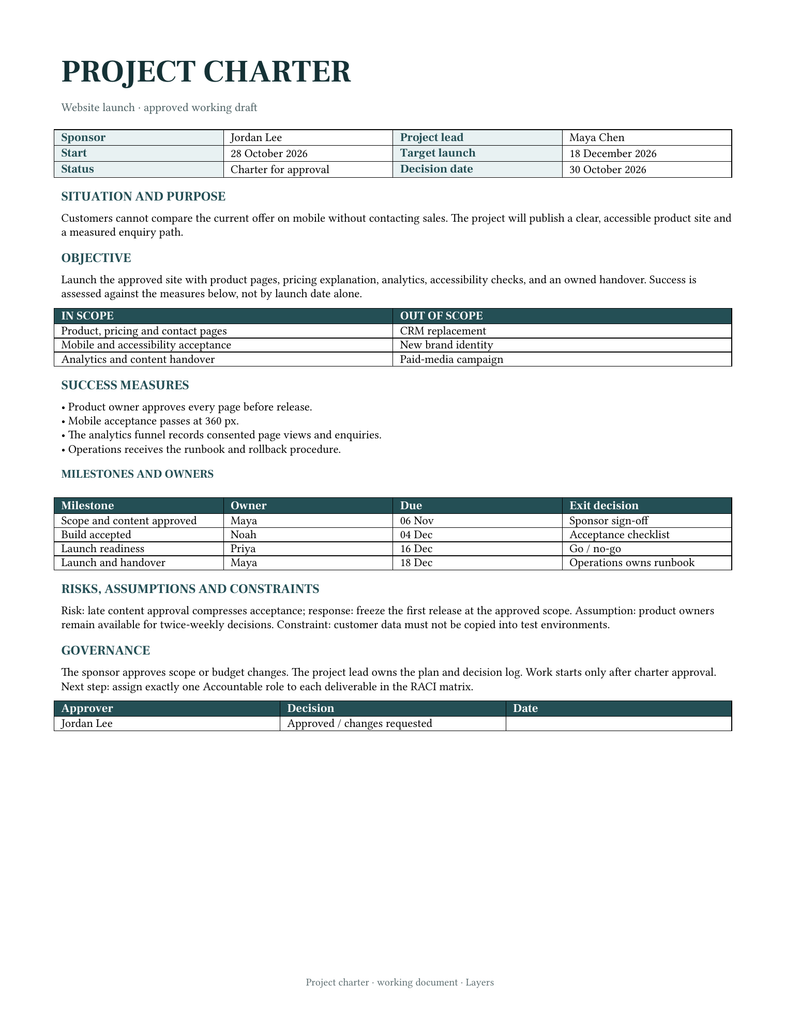 Email Example Sign In On Windows Project Charter Template — Live Word Document