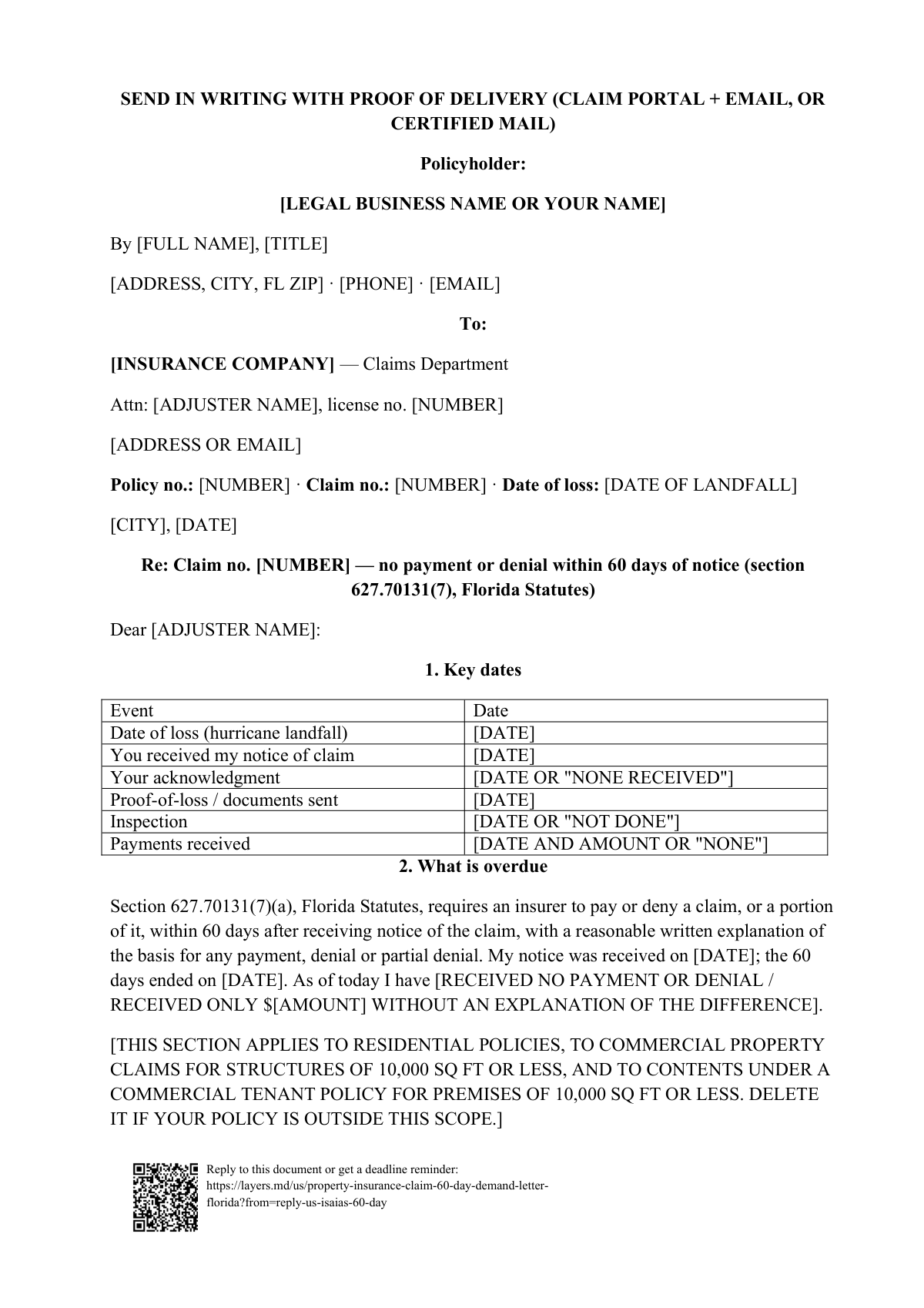 No payment 60 days after your claim: first page