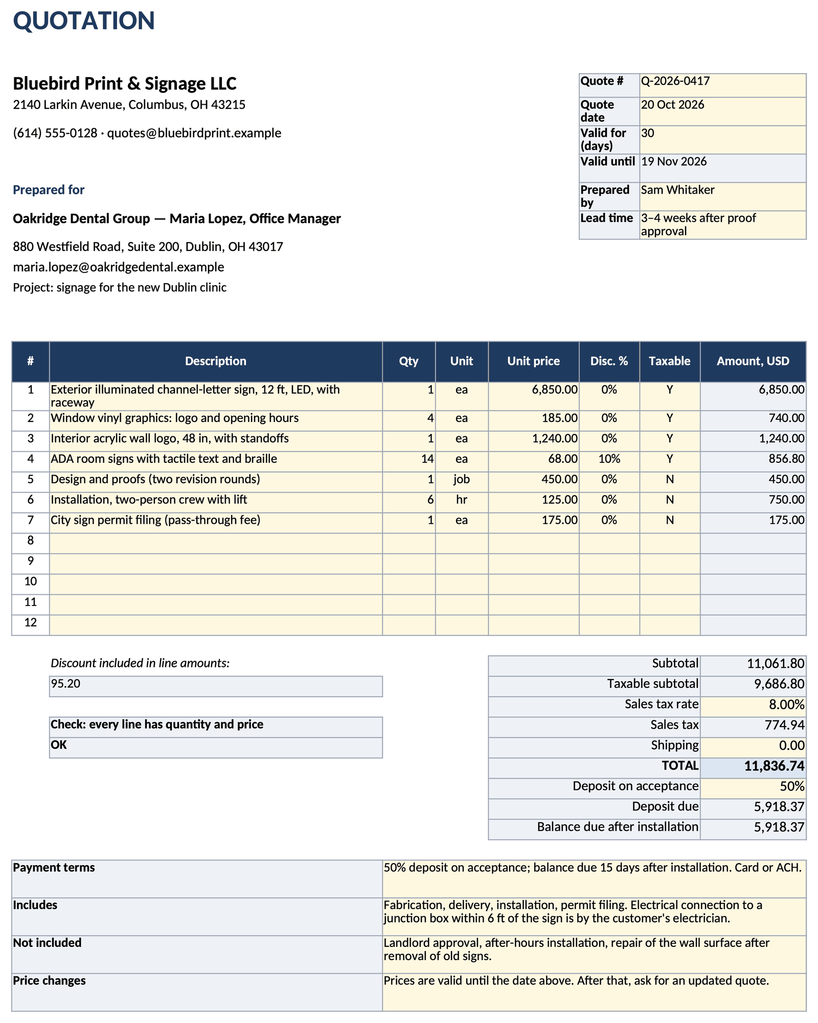 Quotation template that calculates and goes out as a link: first page