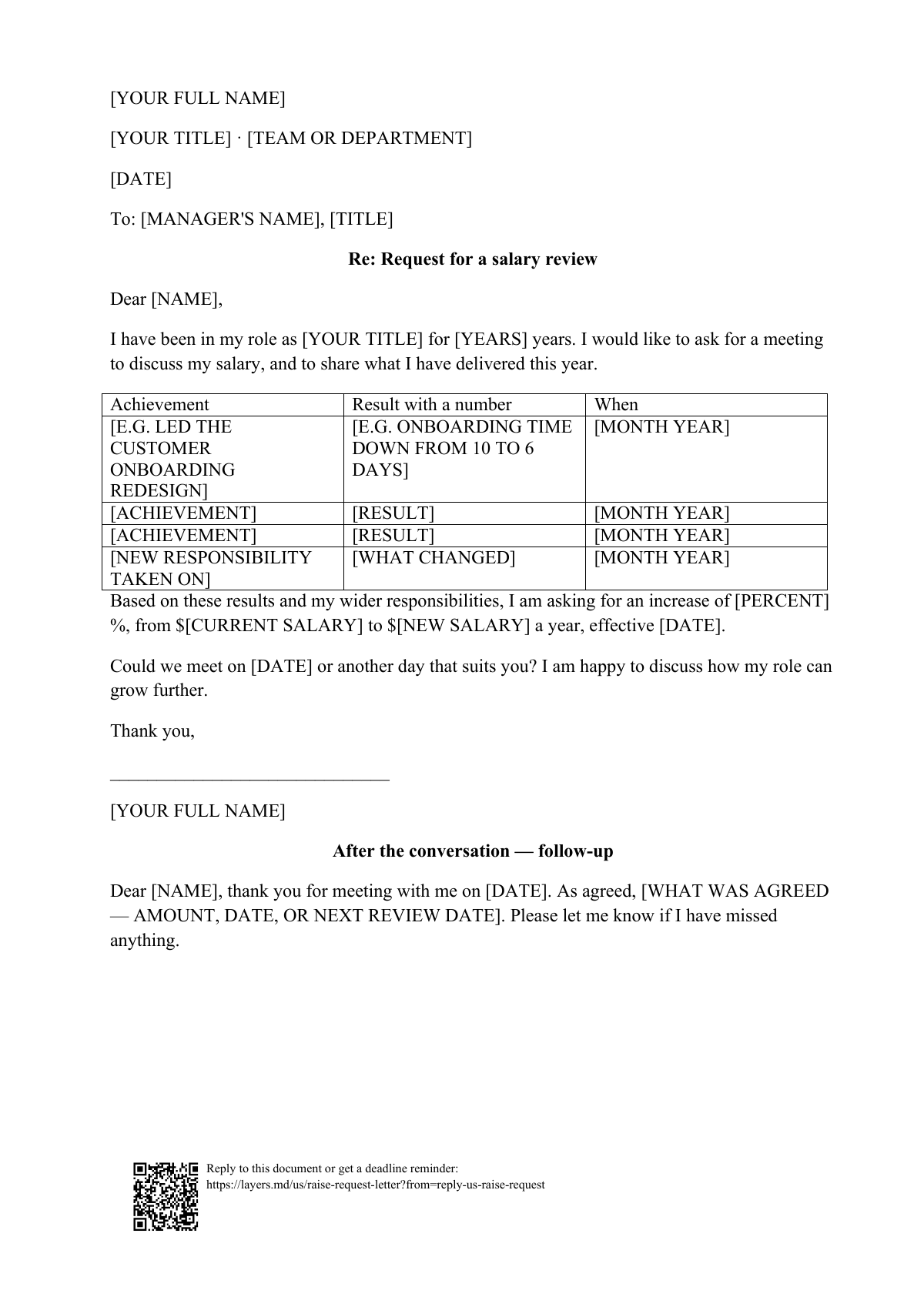 Raise request letter: first page