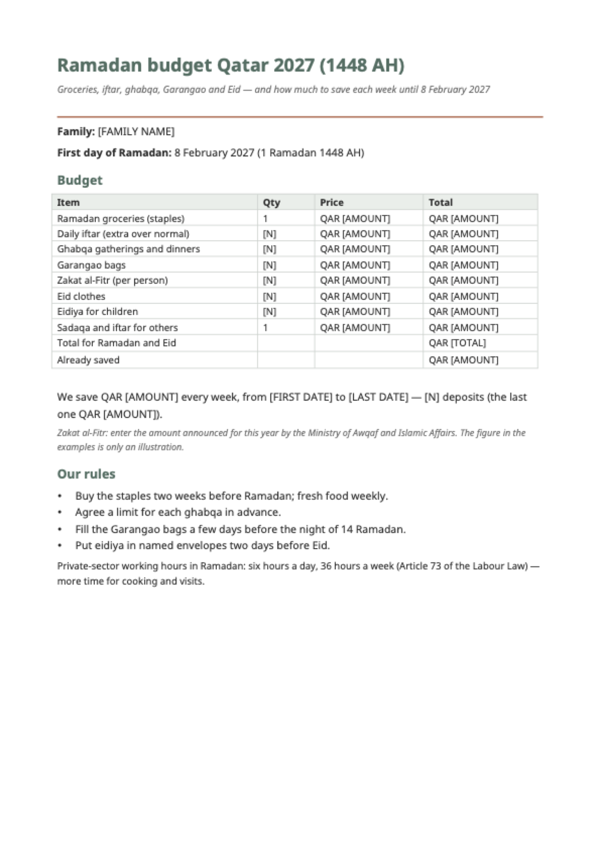 Ramadan 2027 budget in Qatar: first page
