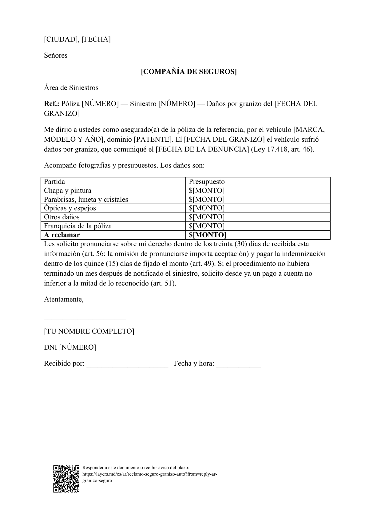 Granizo en el auto: reclamo al seguro: first page