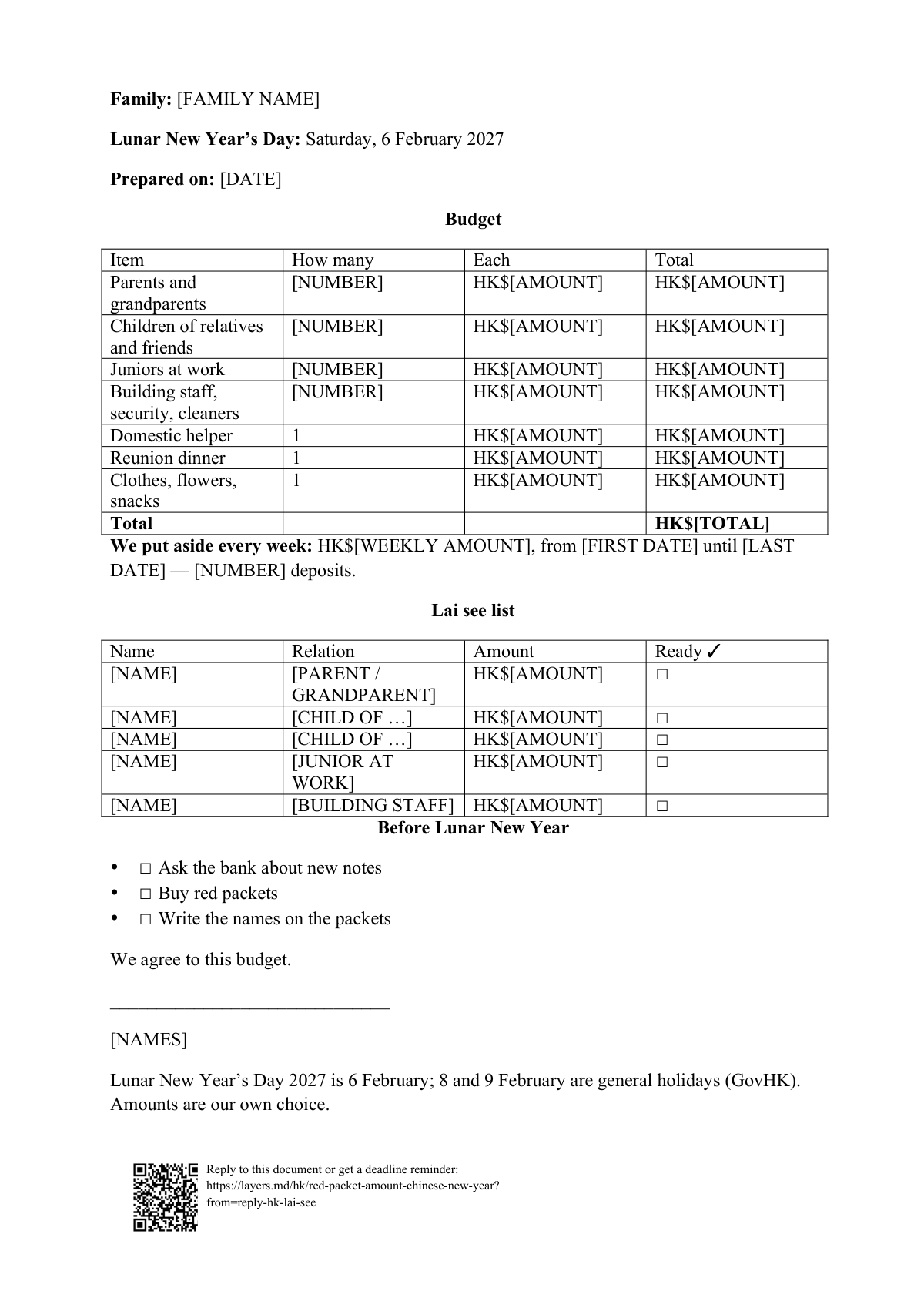 Red packet amount for Chinese New Year: first page