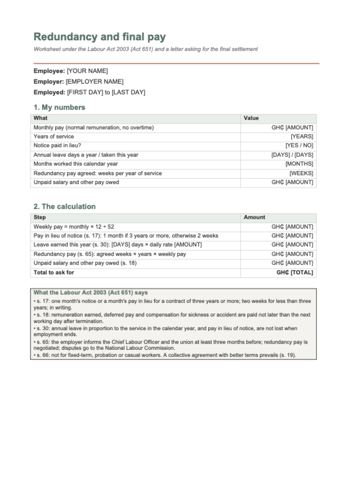 Redundancy pay Ghana: first page