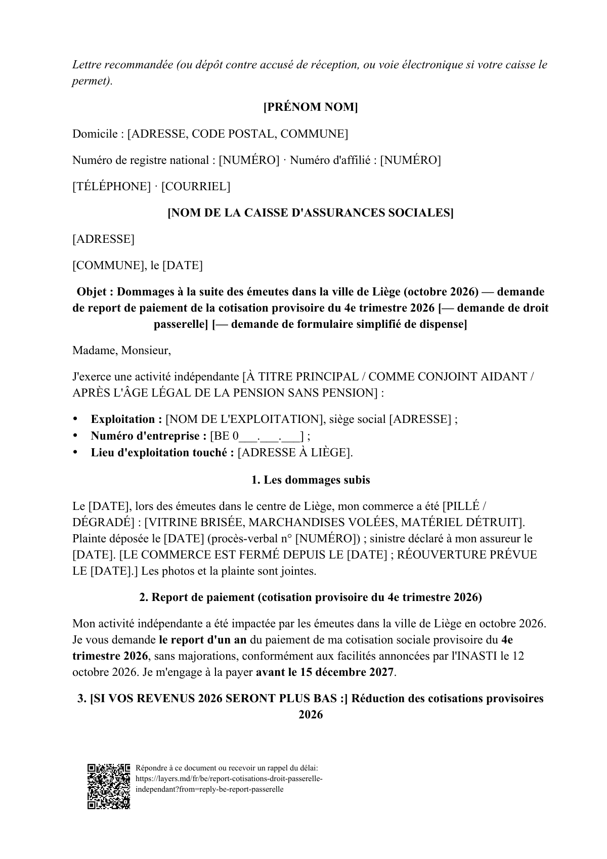 Report des cotisations et droit passerelle: first page