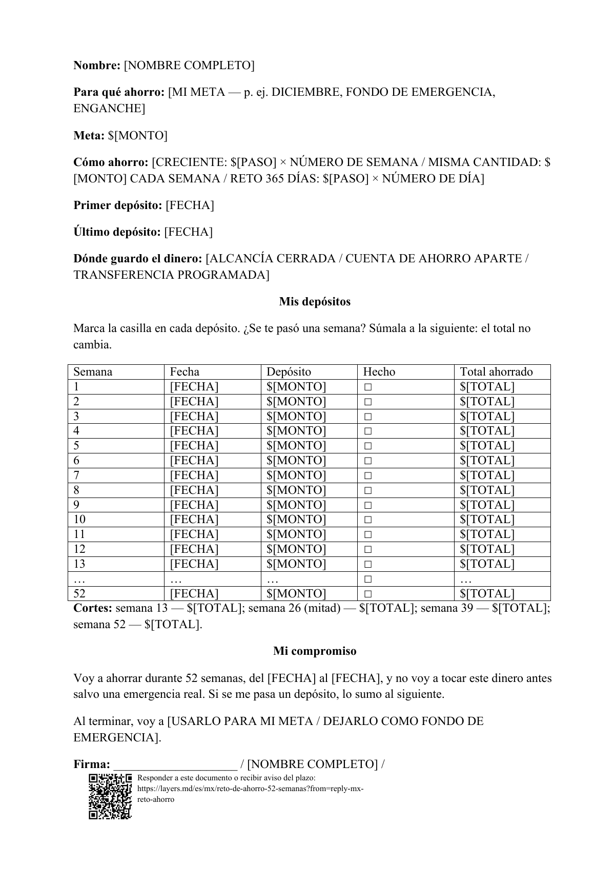 Reto de ahorro de 52 semanas: first page
