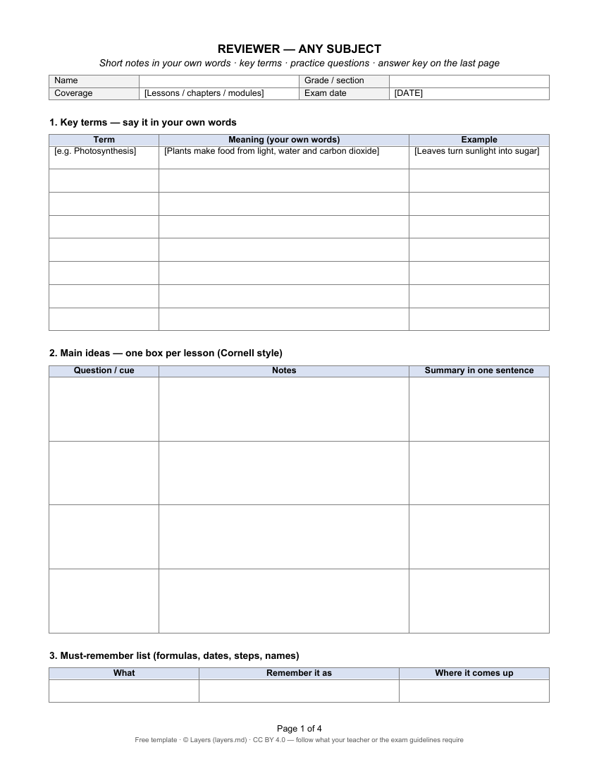 Reviewer — any subject: first page