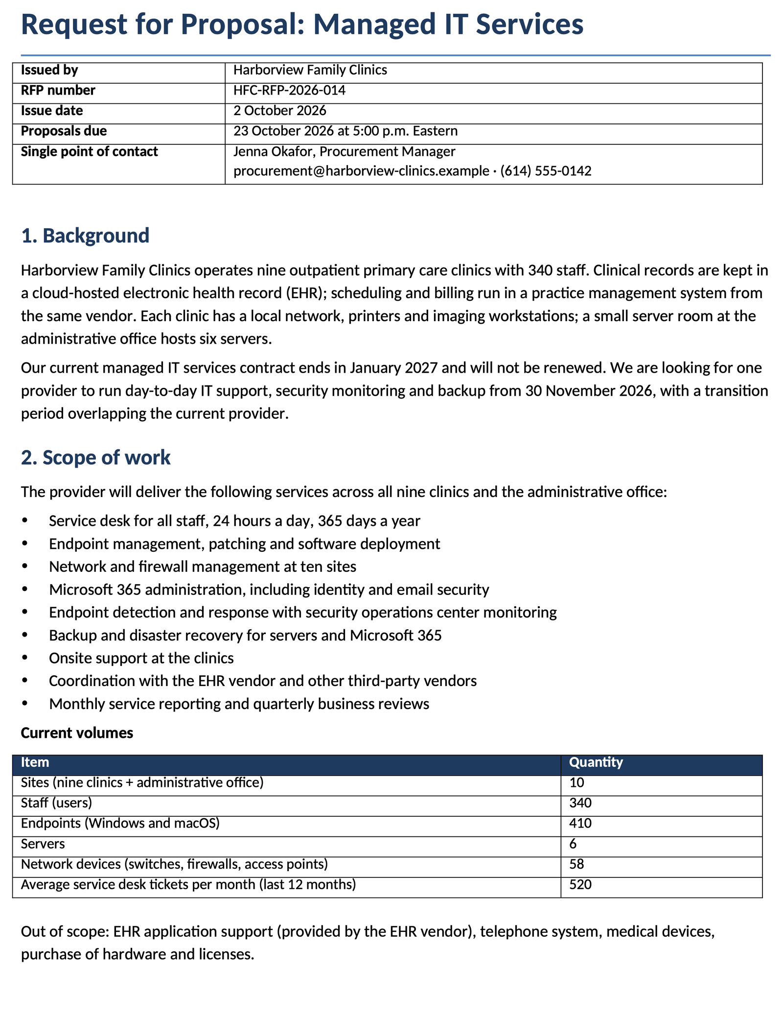 RFP template with one response form for every supplier: first page