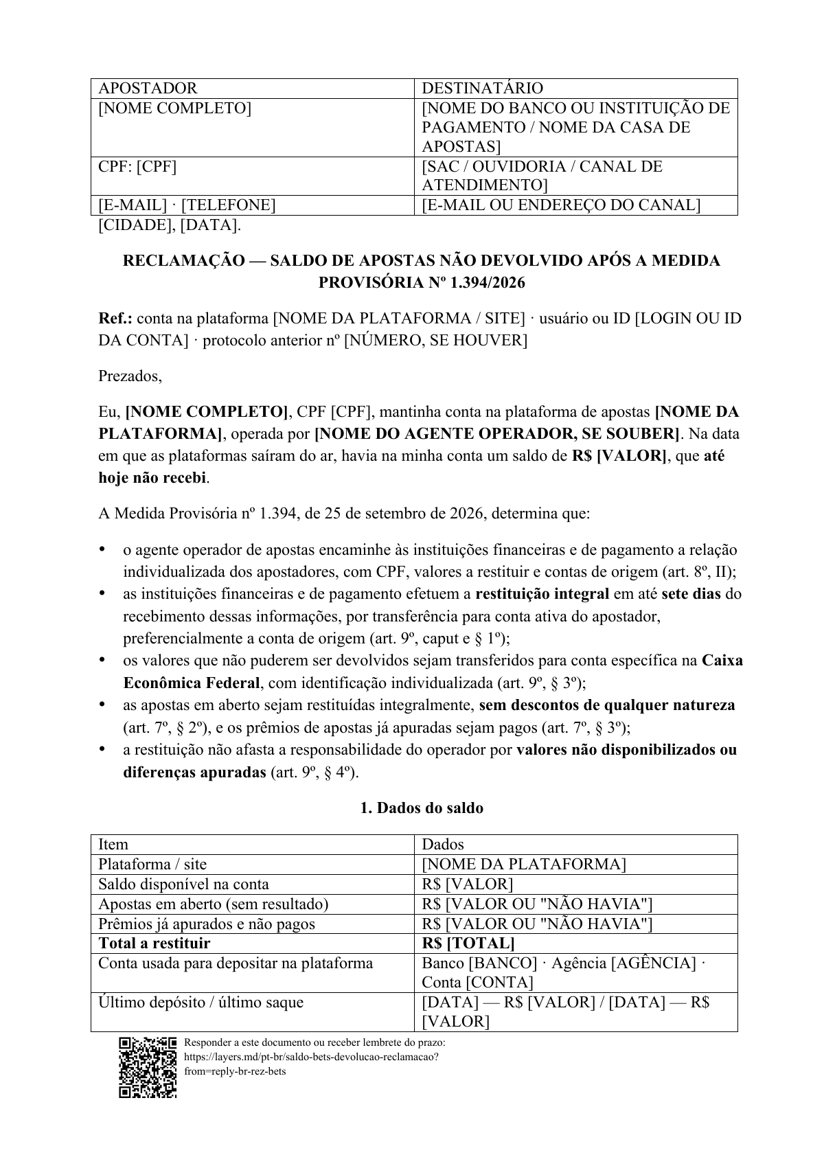 Não recebeu o saldo das bets?: first page