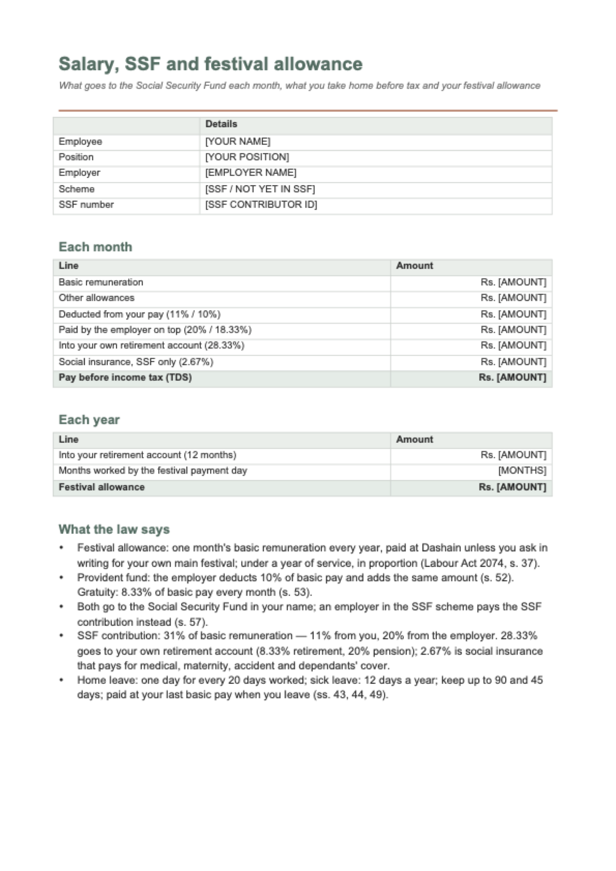SSF calculator Nepal: first page