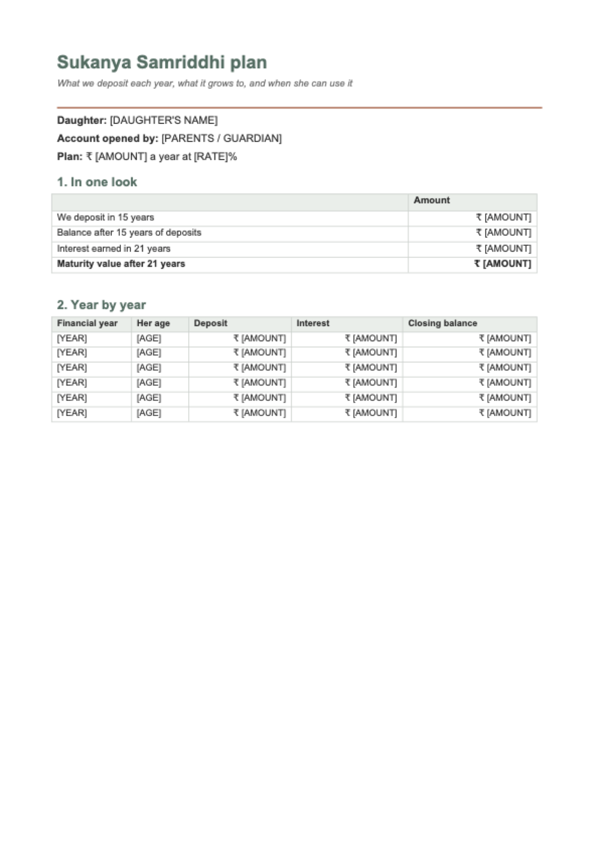 Sukanya Samriddhi calculator: first page