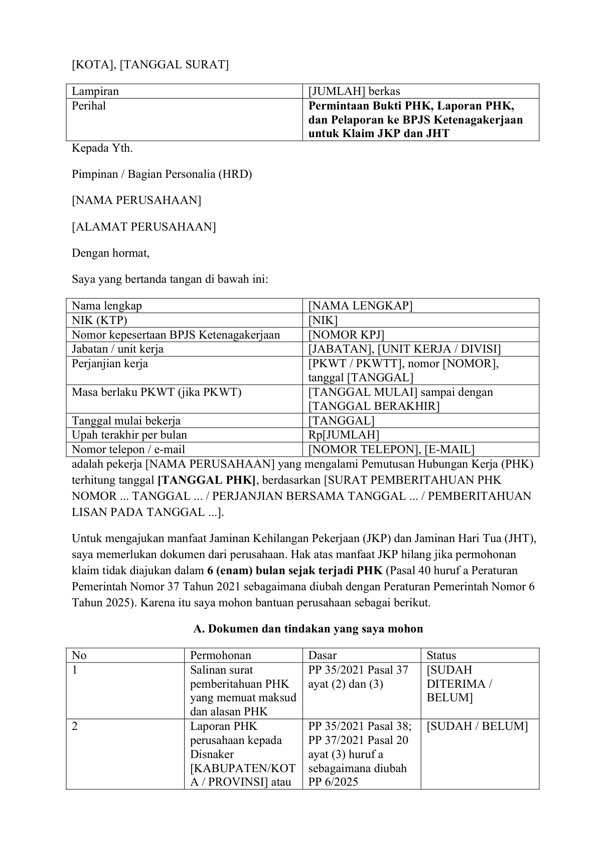 Klaim JKP setelah PHK: first page