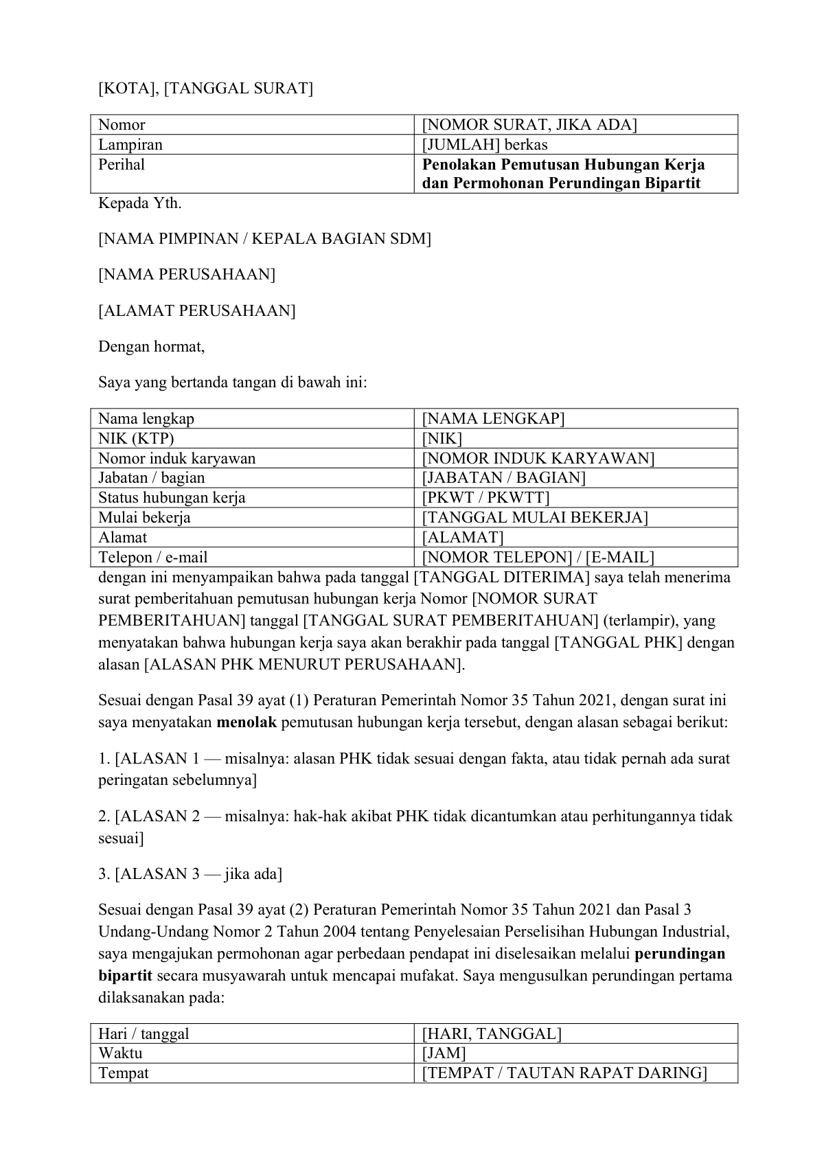 Surat penolakan PHK: first page