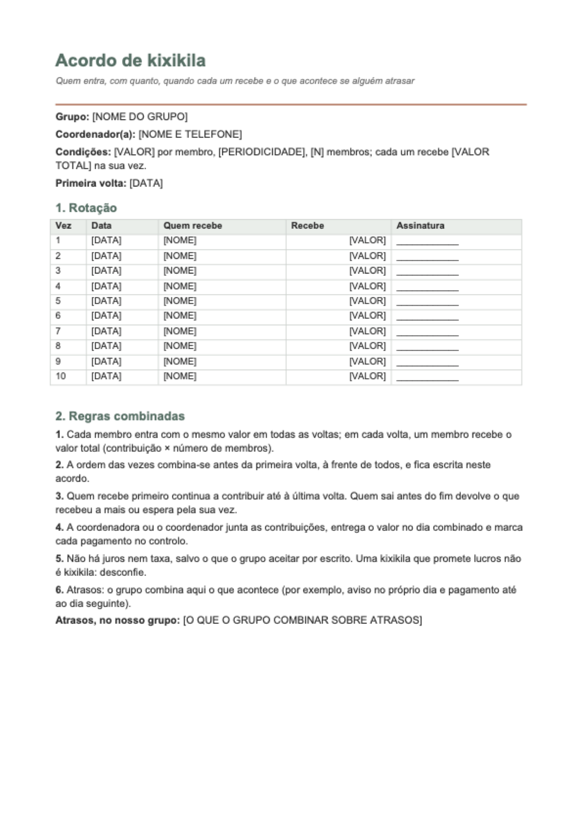 Tabela de kixikila: first page