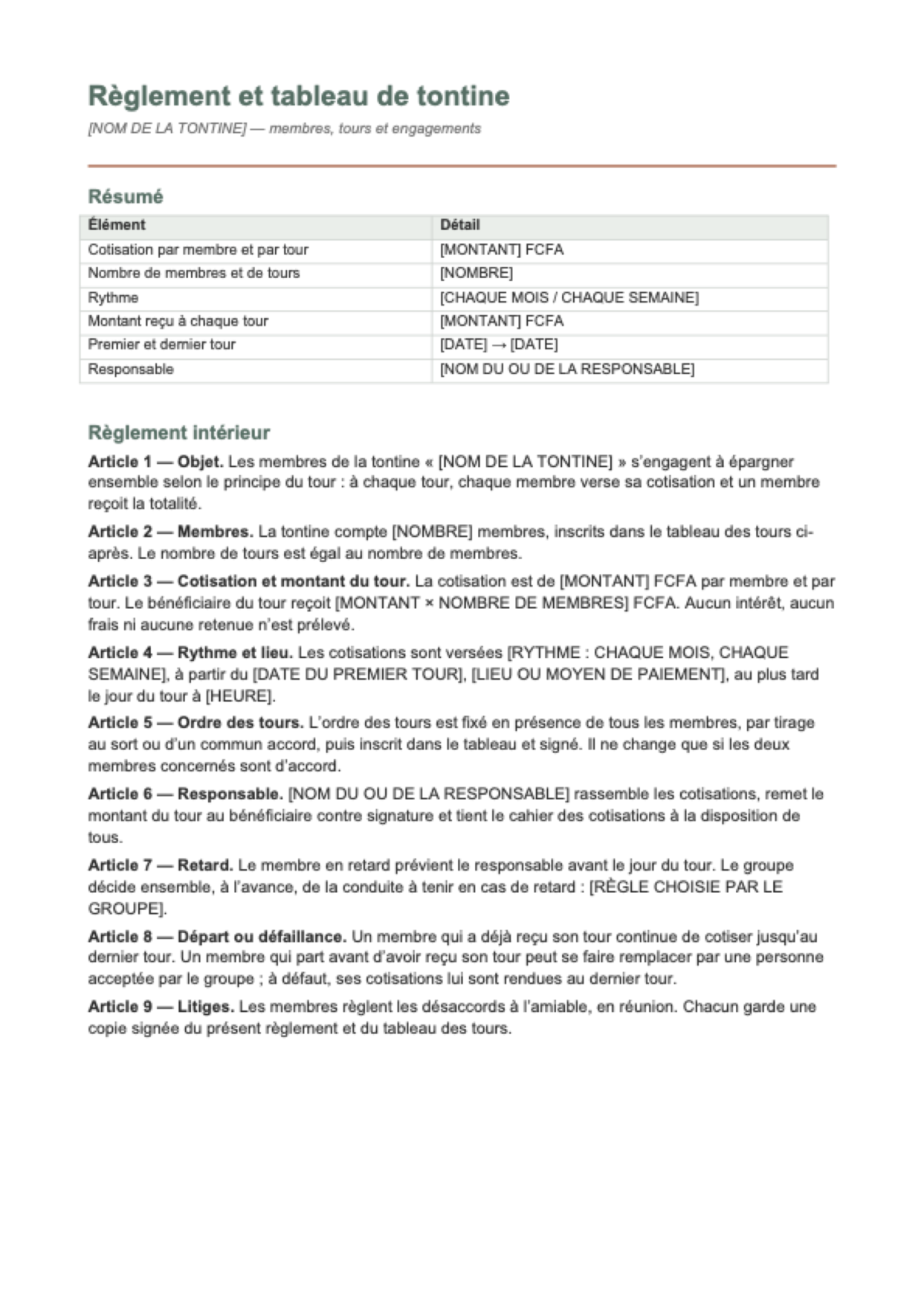 Tableau de tontine: first page