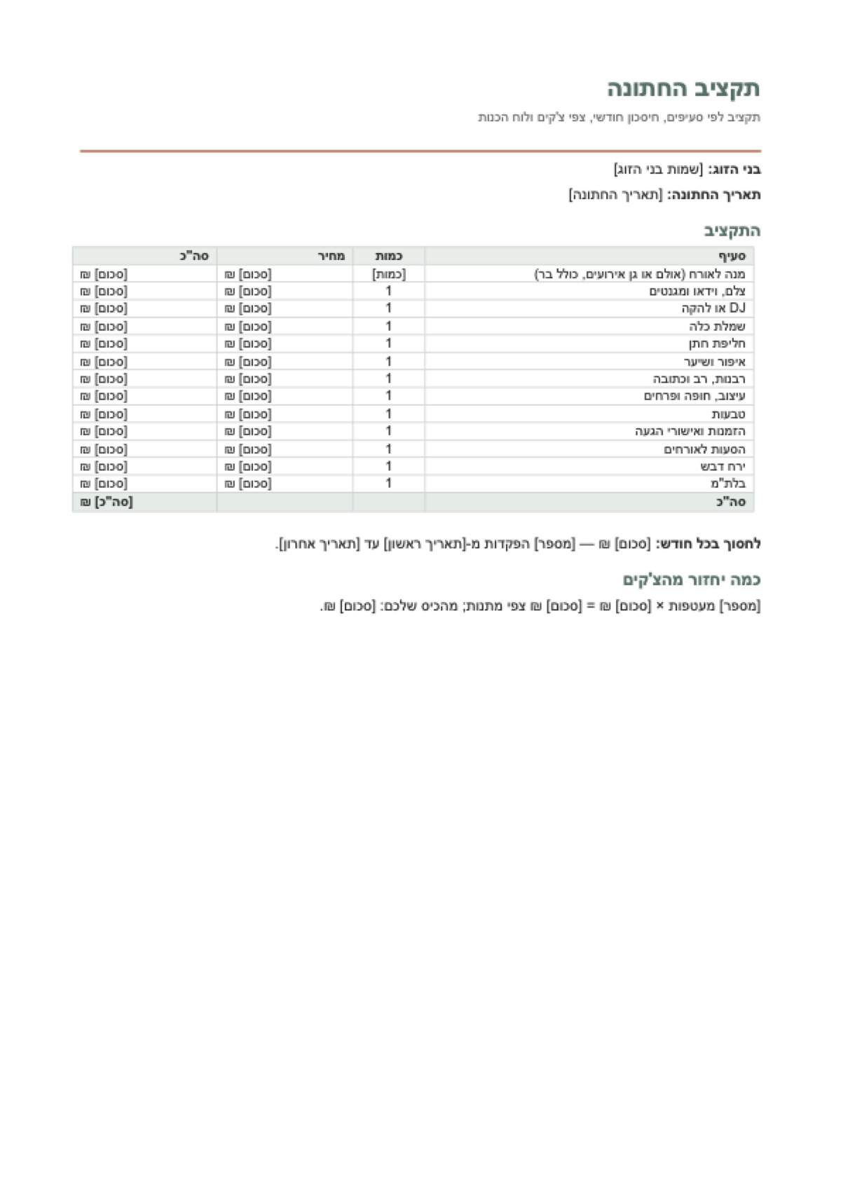 תקציב חתונה: first page