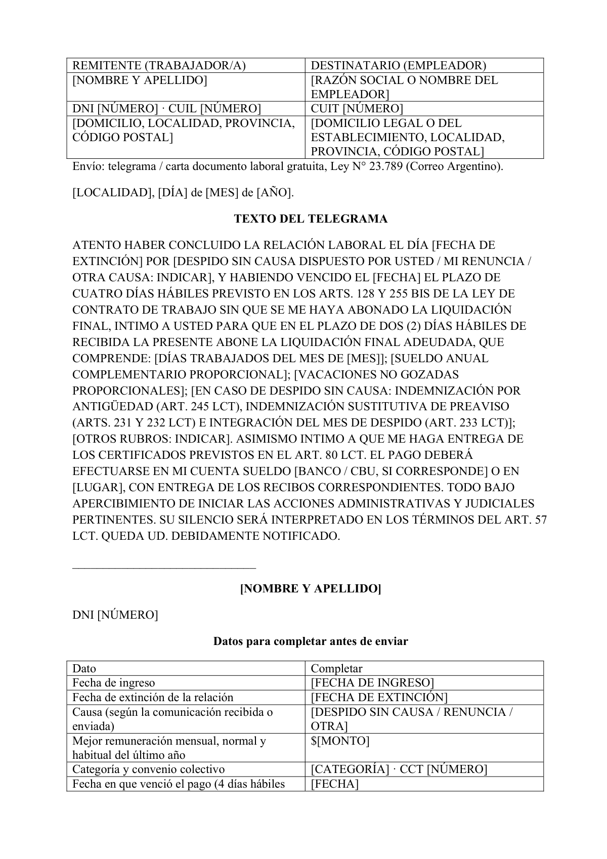 No te pagaron la liquidación final: first page