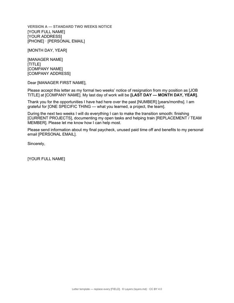 Email Example Sign In On Windows Two Weeks Notice Letter Template — Word and Email