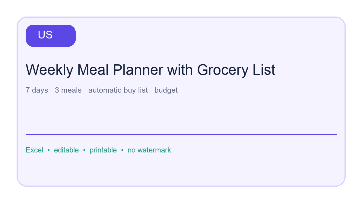 Weekly Meal Planner with Grocery List: first page