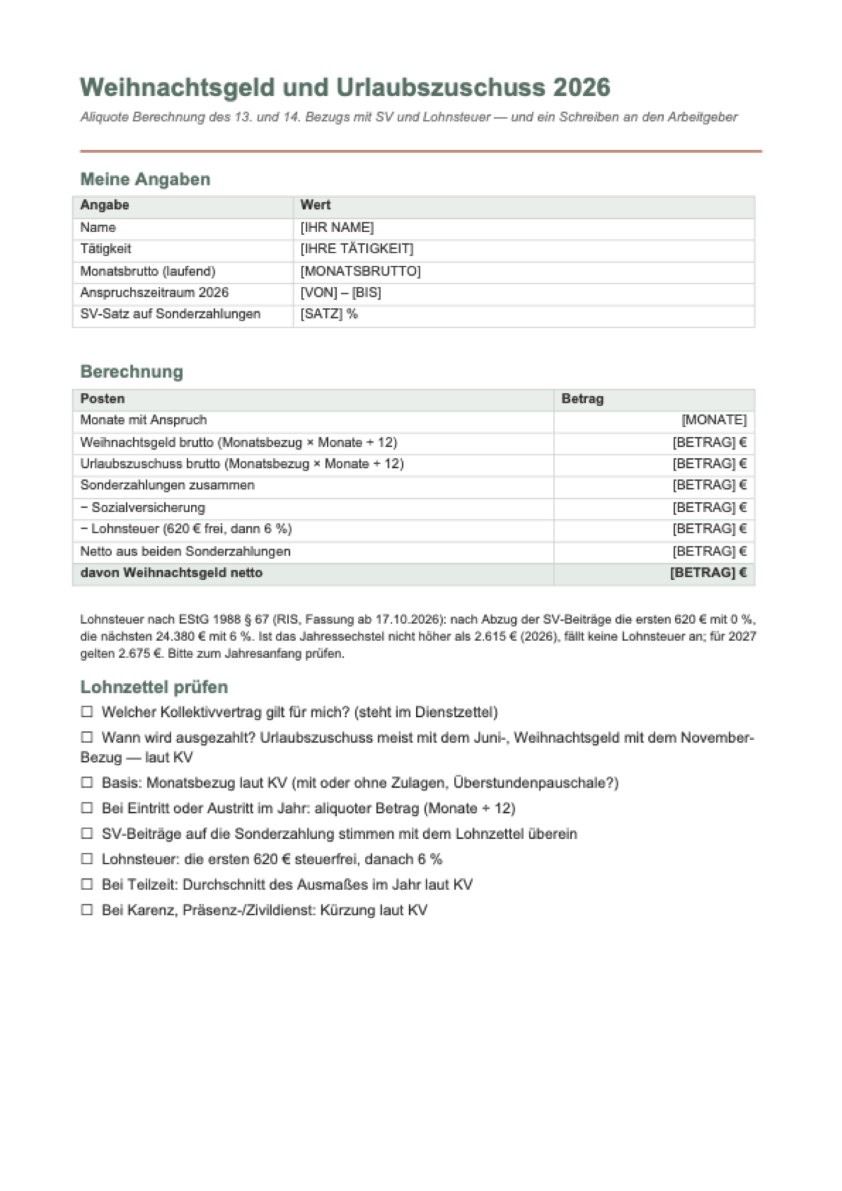 Weihnachtsgeld Rechner Österreich: first page