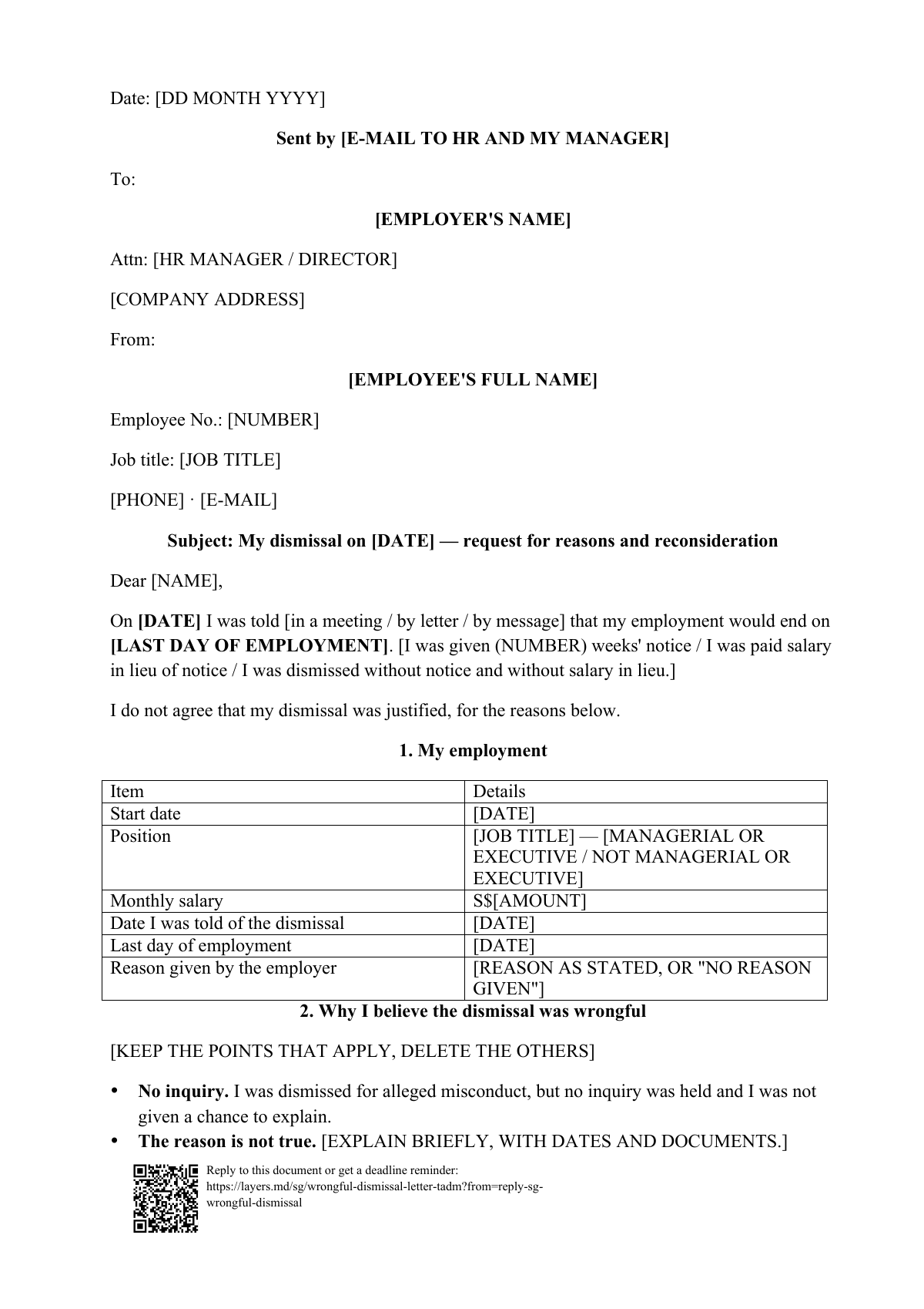 Dismissed in Singapore and think it was wrongful?: first page