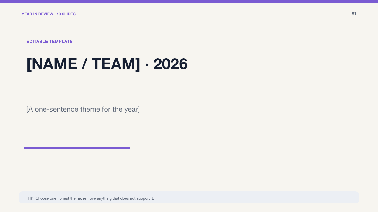 Year in review presentation: first page