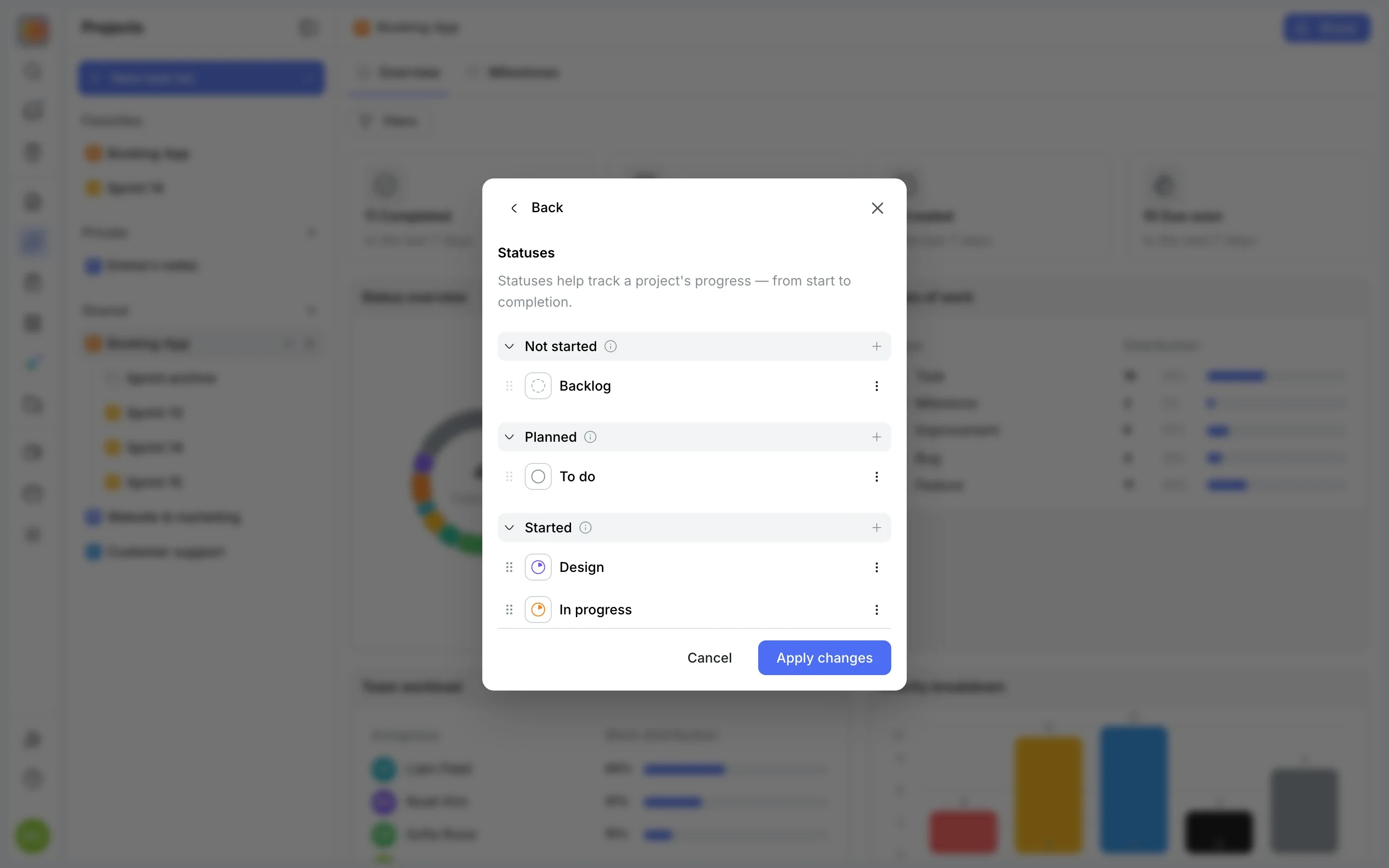 Project settings: statuses by group