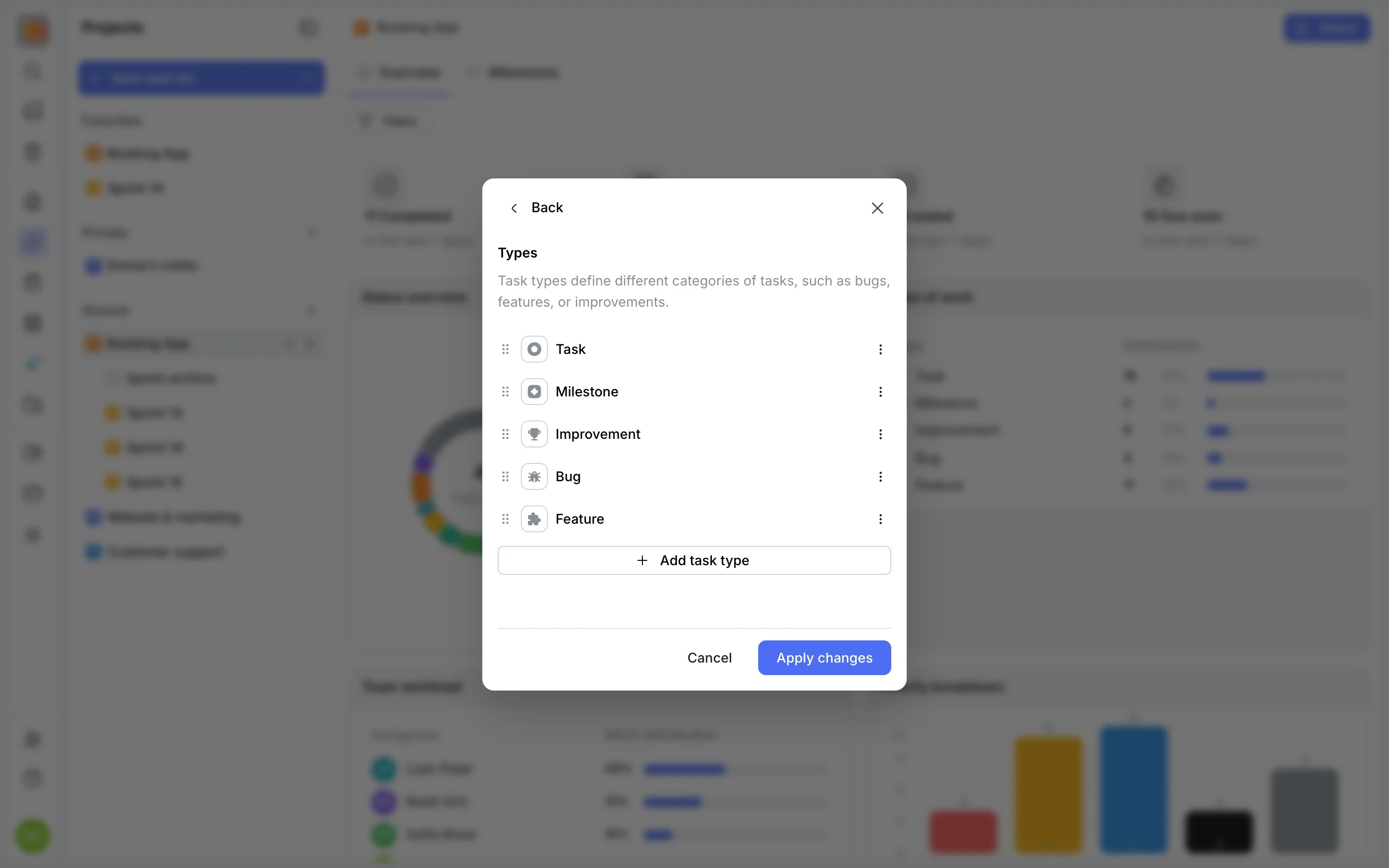 Project settings: task types