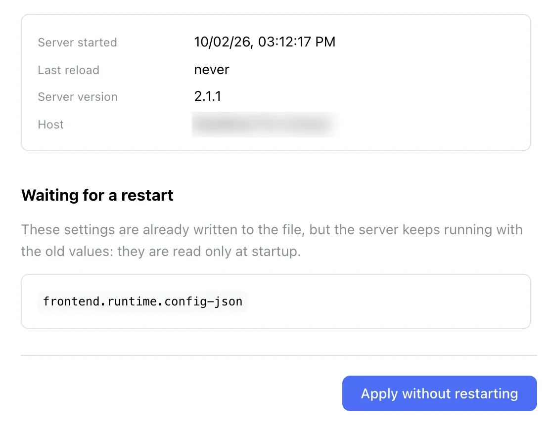 Waiting for a restart and the Apply without restarting button