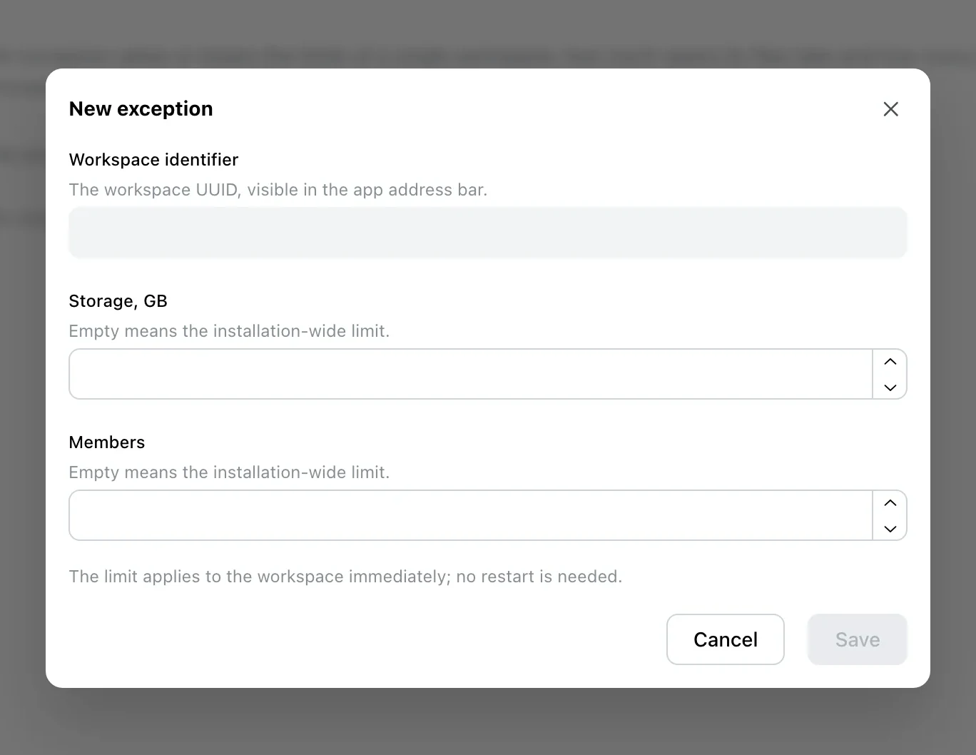 A new quota exception: storage in GB and members
