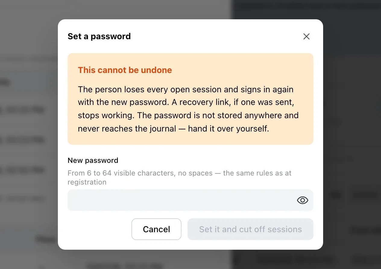 The Set a password window: This cannot be undone