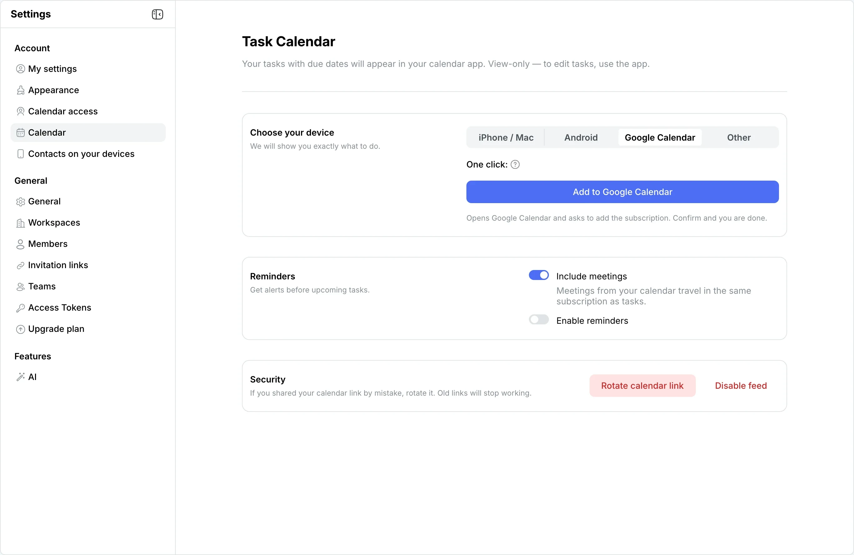 Google Calendar tab: Add to Google Calendar